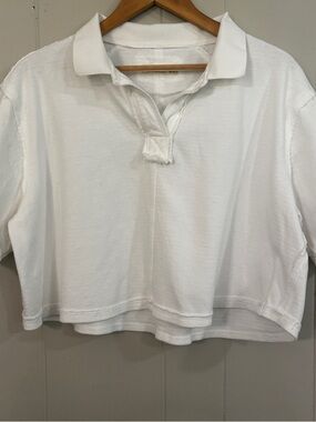 We The Free Crop Polo Top Shirt Womens XS Cotton Oversized Cropped White Cool